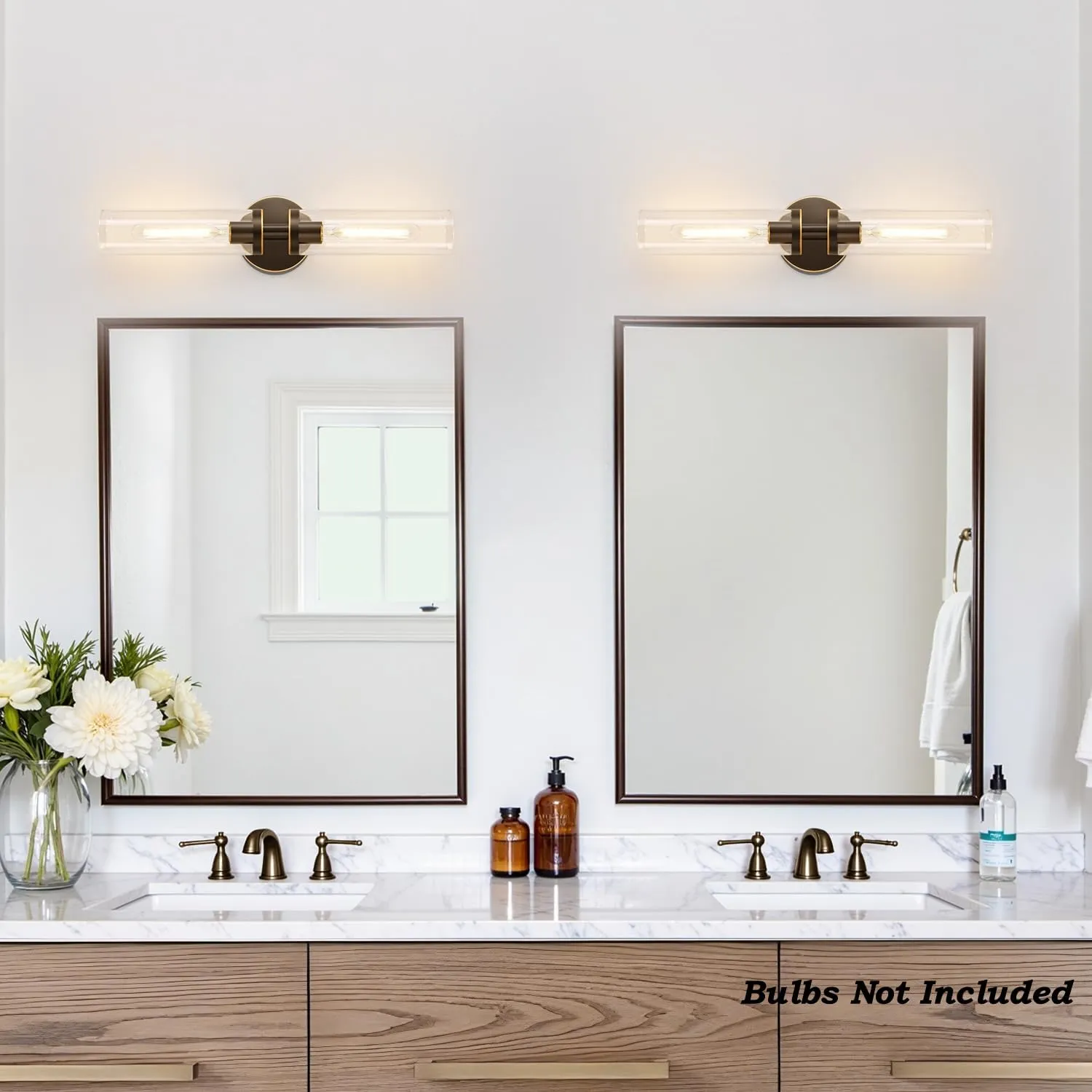 Wall Sconces Set of Two, Hardwired Brown Bathroom Sconces Wall Lighting with Clear Glass, Modern Sconces Wall Decor Set of 2 Wall Light fixtures for Bathroom Mirror Hallway (Bulbs Not Included)