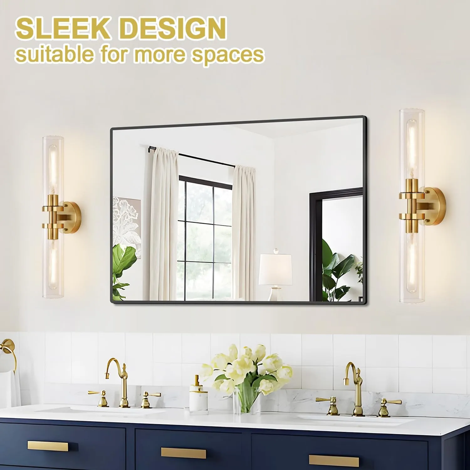 Wall Sconces Set of Two, Hardwired Brushed Gold Bathroom Sconces Wall Lighting with Clear Glass, Modern Sconces Wall Decor Set of 2 Wall Light fixtures for Bathroom Mirror Hallway (Bulbs Not Included)