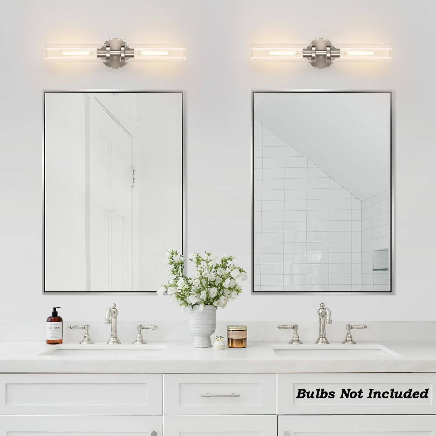 Wall Sconces Set of Two, Hardwired Brushed Nickel Bathroom Sconces Wall Lighting with Clear Glass, Modern Sconces Wall Decor Set of 2 Wall Light fixtures for Mirror Hallway (Bulbs Not Included)