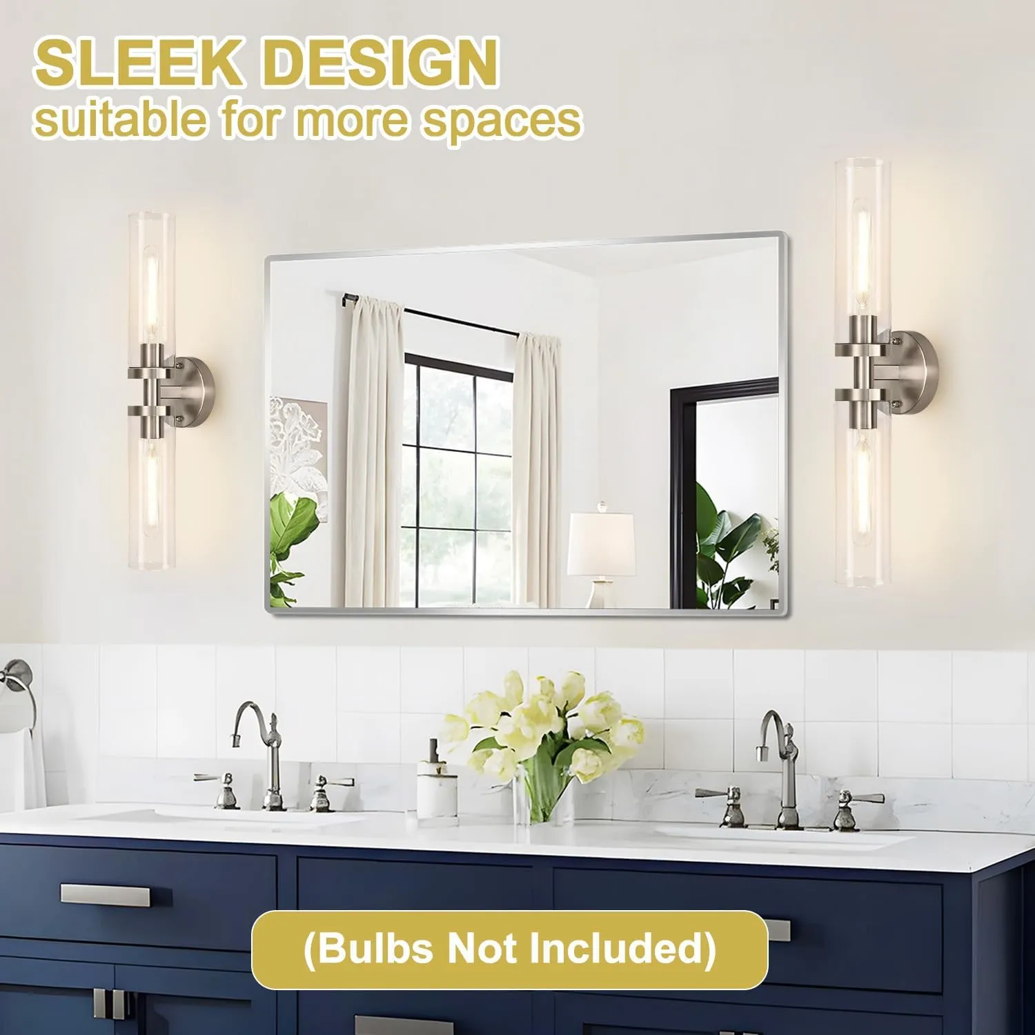 Wall Sconces Set of Two, Hardwired Brushed Nickel Bathroom Sconces Wall Lighting with Clear Glass, Modern Sconces Wall Decor Set of 2 Wall Light fixtures for Mirror Hallway (Bulbs Not Included)