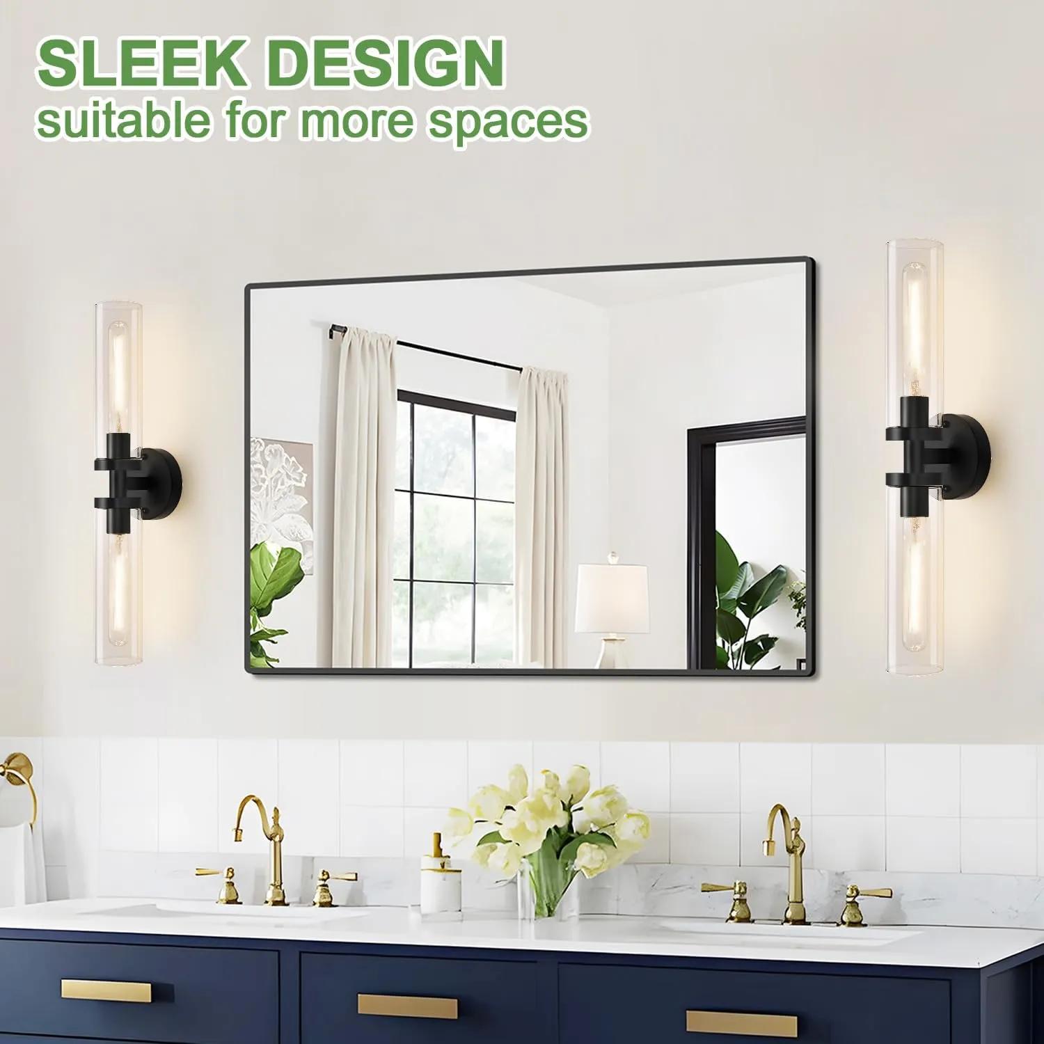 Wall Sconces Set of Two, Hardwired Matte Black Bathroom Sconces Wall Lighting with Clear Glass, Modern Sconces Wall Decor Set of 2 Wall Light fixtures for Bathroom Mirror Hallway (Bulbs Not Included)