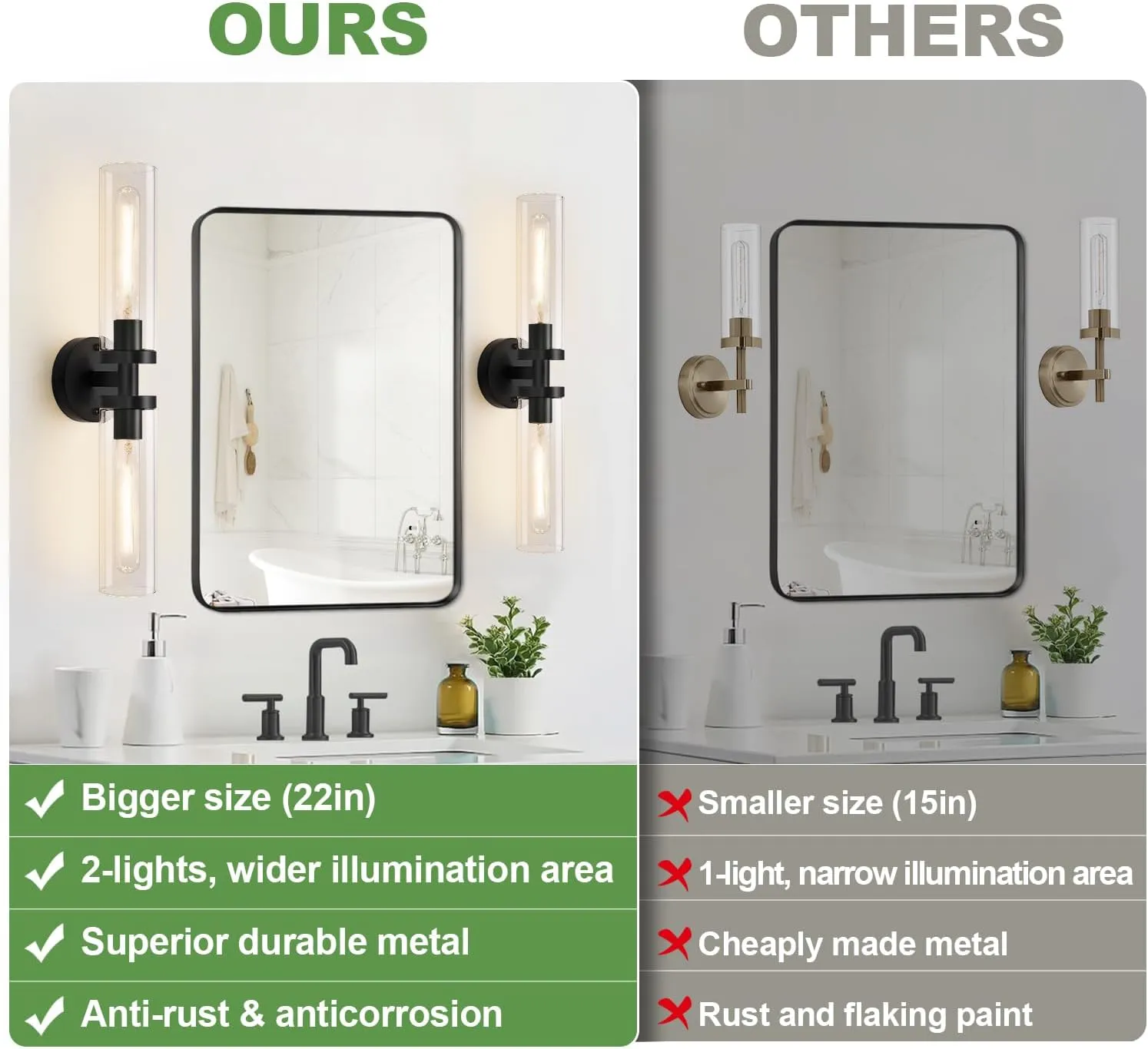 Wall Sconces Set of Two, Hardwired Matte Black Bathroom Sconces Wall Lighting with Clear Glass, Modern Sconces Wall Decor Set of 2 Wall Light fixtures for Bathroom Mirror Hallway (Bulbs Not Included)