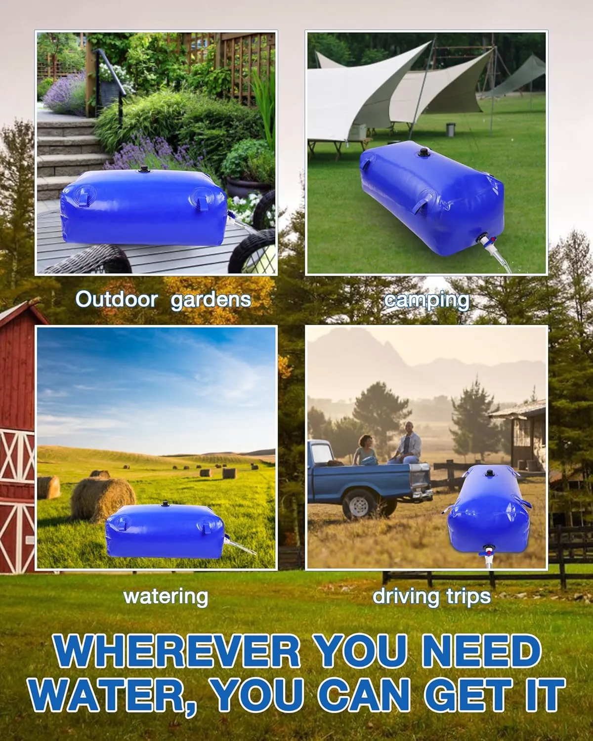 Water Storage Bladder with Graduated Visible, Large Capacity Water Storage Containers, PVC Water Tank with Valve and Overflow Kit, Foldable Tank for Outdoor and Emergencies 118gal/450L, Blue