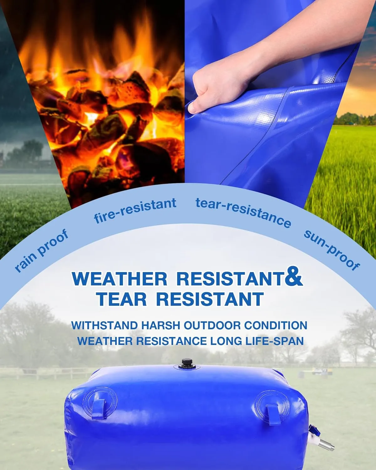 Water Storage Bladder with Graduated Visible, Large Capacity Water Storage Containers, PVC Water Tank with Valve and Overflow Kit, Foldable Tank for Outdoor and Emergencies 118gal/450L, Blue