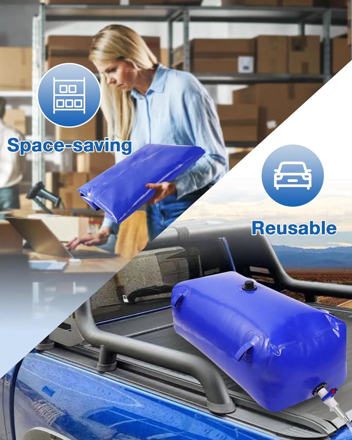 Water Storage Bladder with Graduated Visible, Large Capacity Water Storage Containers, PVC Water Tank with Valve and Overflow Kit, Foldable Tank for Outdoor and Emergencies 118gal/450L, Blue