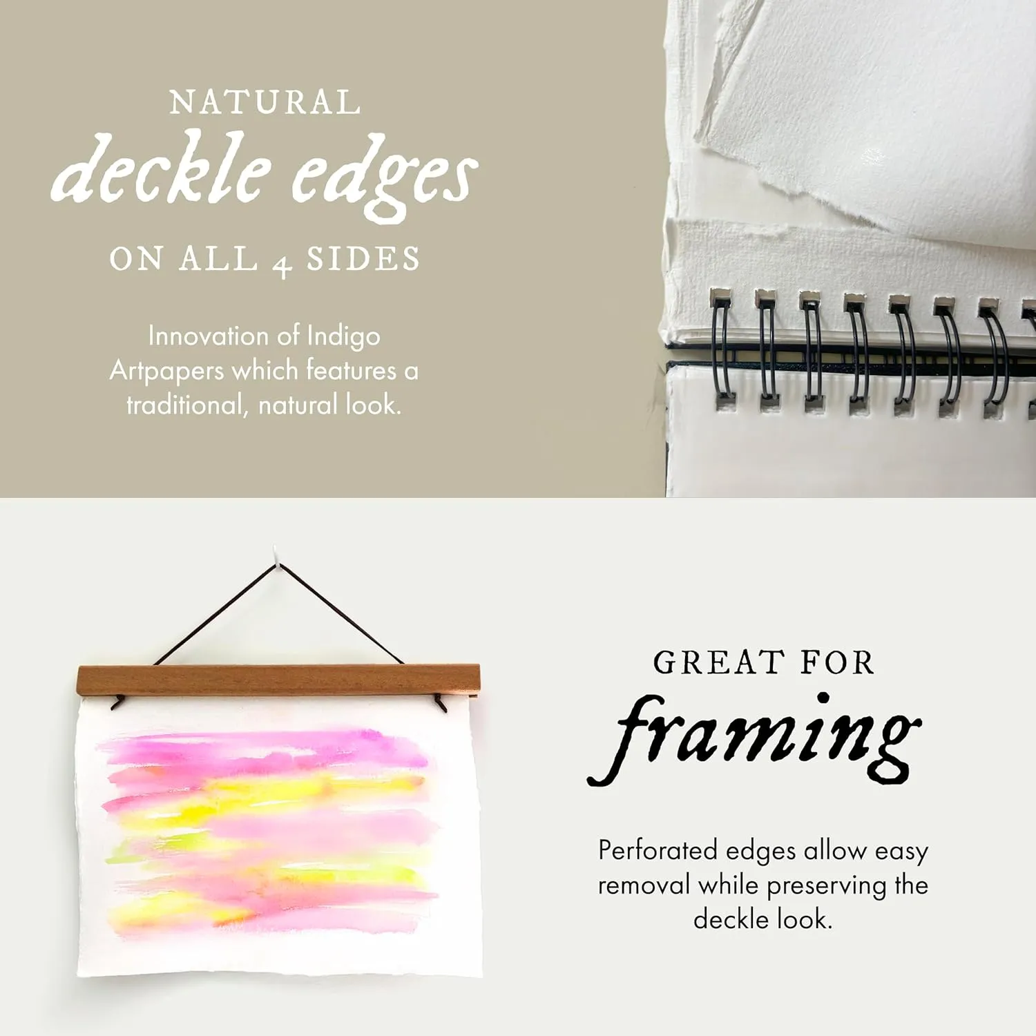 Watercolor Paper Wiropad, 24 Sheets, 6x9 (140lb/300g) | Handmade 100% Cotton Rag, Cold Pressed, Acid-Free Water Color Paper with 4 Natural Deckle Edges, Watercolor Pad Sketchbook