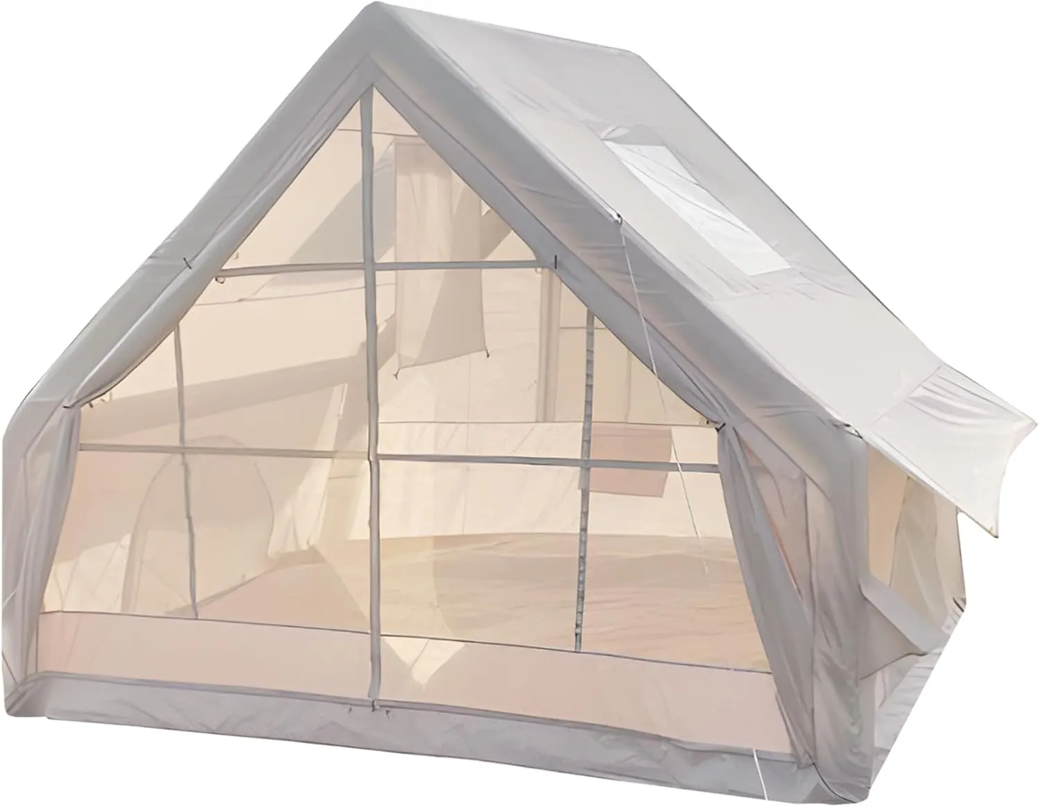 Waterproof Windproof Inflatable Tent with Quick Blow-Up Setup, 1-6 Person Glamping Air Tent with Spacious Cabin Design, Family Camping Tent House for All-Weather Adventures Beige 300cm
