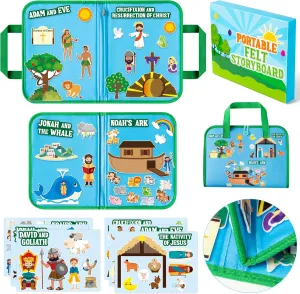 WATINC Portable Bible Felt Stories Set - 6pack Religious Story Adam and Eve Learning Noah’s Ark Story Board Gift, Early Educational Travel Storytelling Interactive Play Kit for Classroom Kids Toddlers
