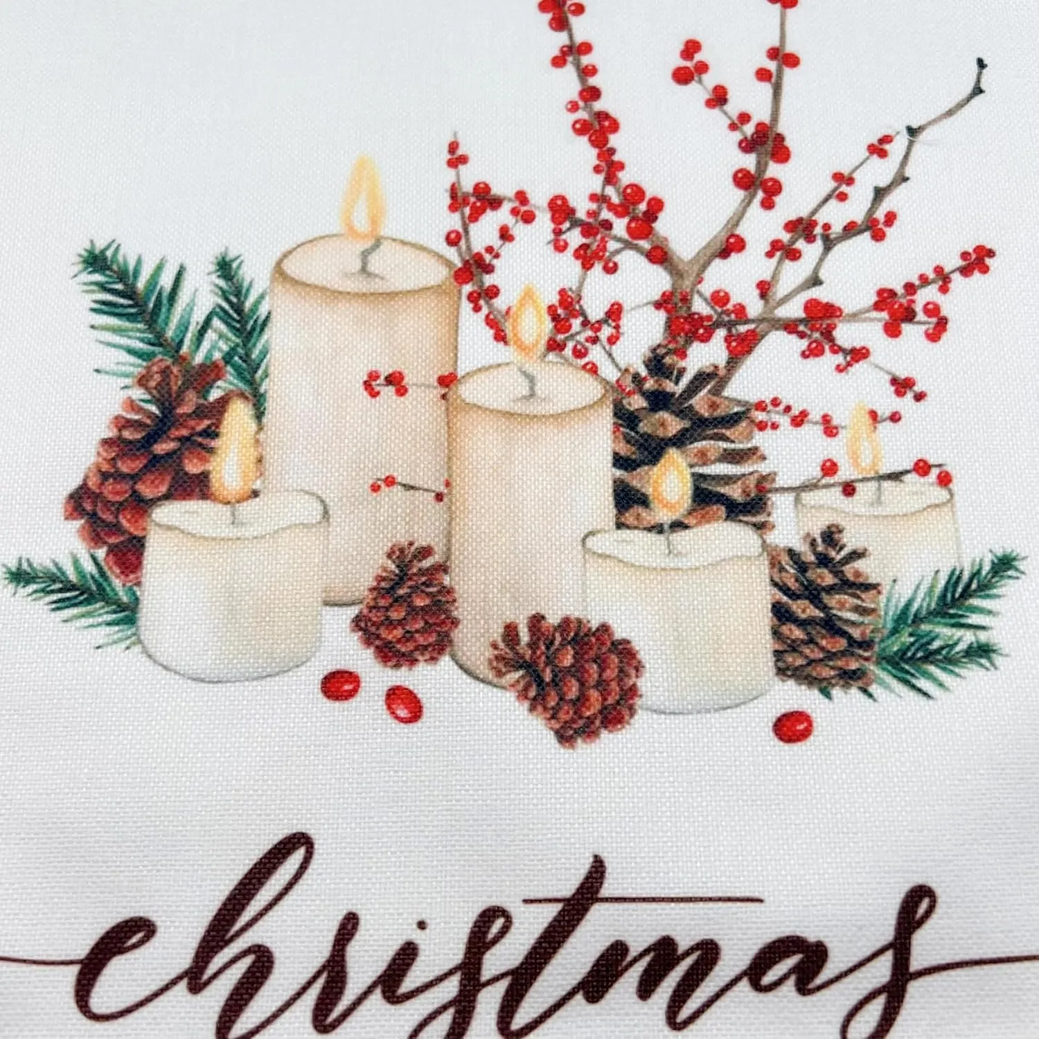 WAZAIGUR Christmas Placemats for Dining Table,Candle and Pine Cone Pattern,Washable Two-Double Thickened Heat Resistant Polyester Dining Table Mats,Placemats Set of 6,(Red and White)
