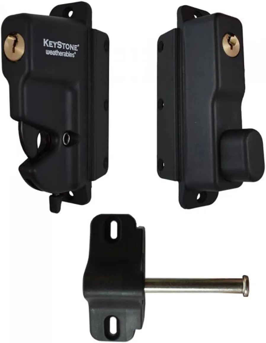 Weatherables Keystone 2-Sided Key-Lockable Gate Latch – Nylon Polymer Heavy Duty Gate Latch with Self-Latching Gate Lock – Made for Easy Installation on Metal, Wood & Vinyl Fences, Keyed Alike
