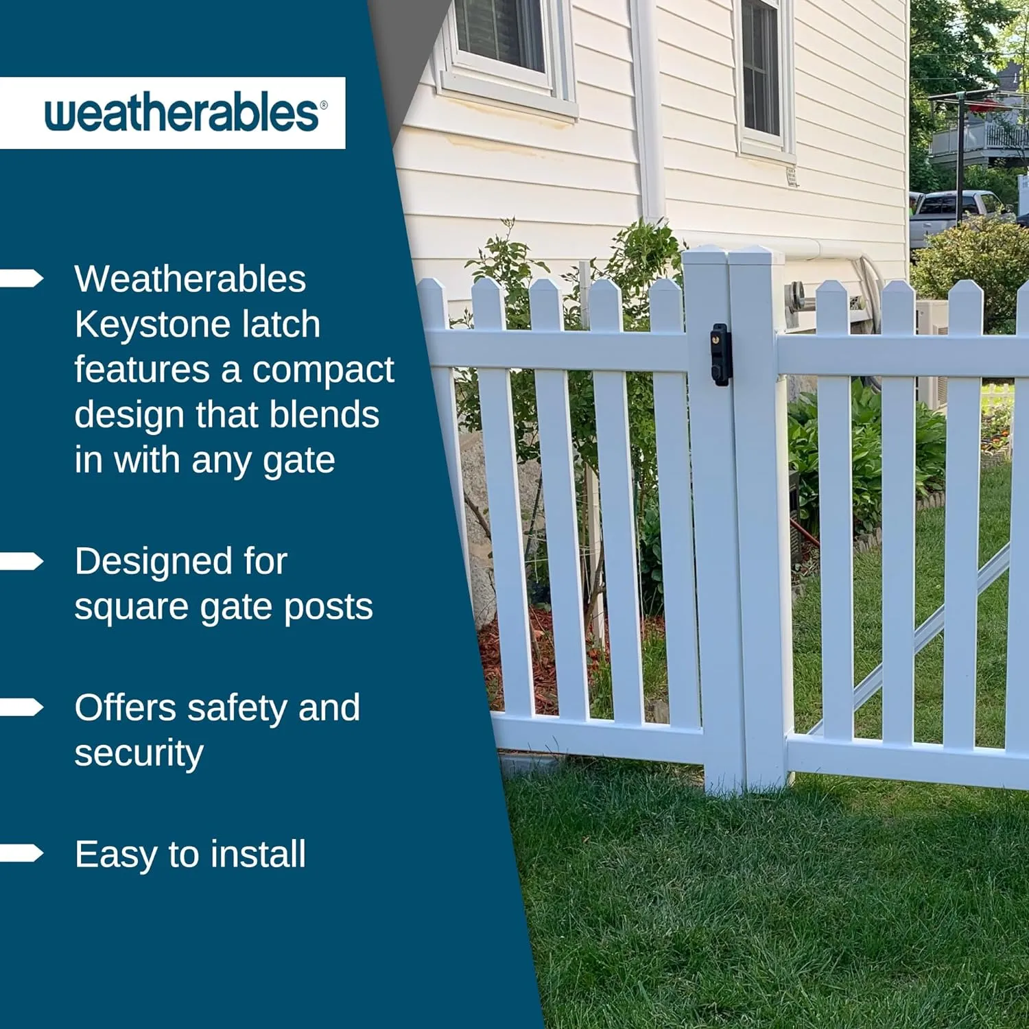 Weatherables Keystone 2-Sided Key-Lockable Gate Latch – Zinc Diecast Metal Heavy Duty Gate Latch with Self-Latching Gate Lock, Made for Easy Installation on Metal, Wood & Vinyl Fences, Keyed Alike