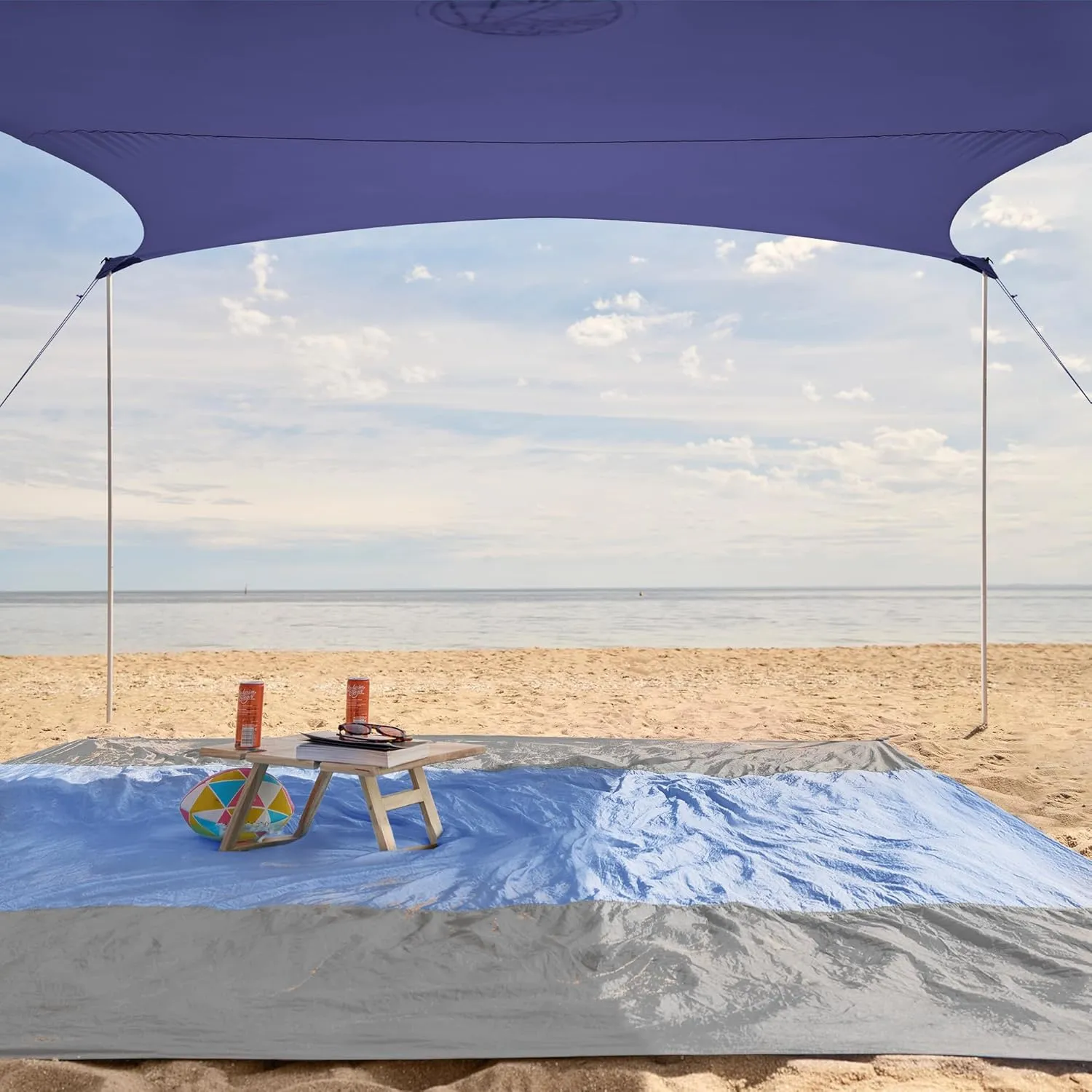 WEKAPO Beach Tent Sun Shelter - Easy Setup Beach Canopy with 4 Sturdy Poles, Extra Large Sandbags and Shovel, 7'8'' Tall, Windproof Sun Shade for Backyard and Camping, UPF 50  Protection