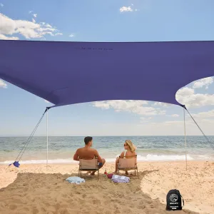 WEKAPO Beach Tent Sun Shelter - Easy Setup Beach Canopy with 4 Sturdy Poles, Extra Large Sandbags and Shovel, 7'8'' Tall, Windproof Sun Shade for Backyard and Camping, UPF 50  Protection
