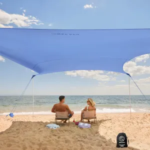 WEKAPO Beach Tent Sun Shelter - Easy Setup Beach Canopy with 4 Sturdy Poles, Large Sandbags and Shovel, 6'7'' Tall, Windproof Sun Shade for Backyard and Camping, UPF 50  Protection