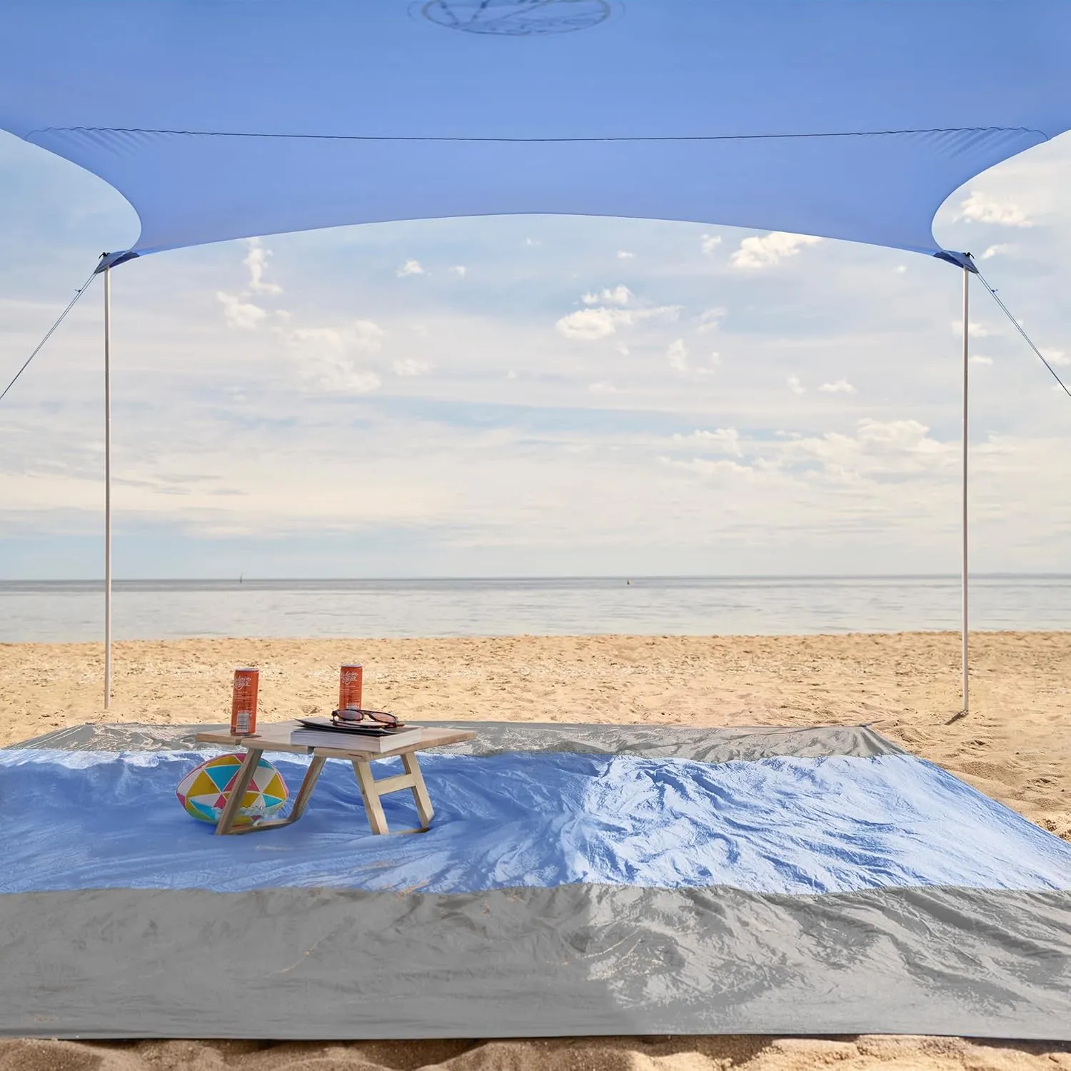 WEKAPO Beach Tent Sun Shelter - Easy Setup Beach Canopy with 4 Sturdy Poles, Large Sandbags and Shovel, 6'7'' Tall, Windproof Sun Shade for Backyard and Camping, UPF 50  Protection