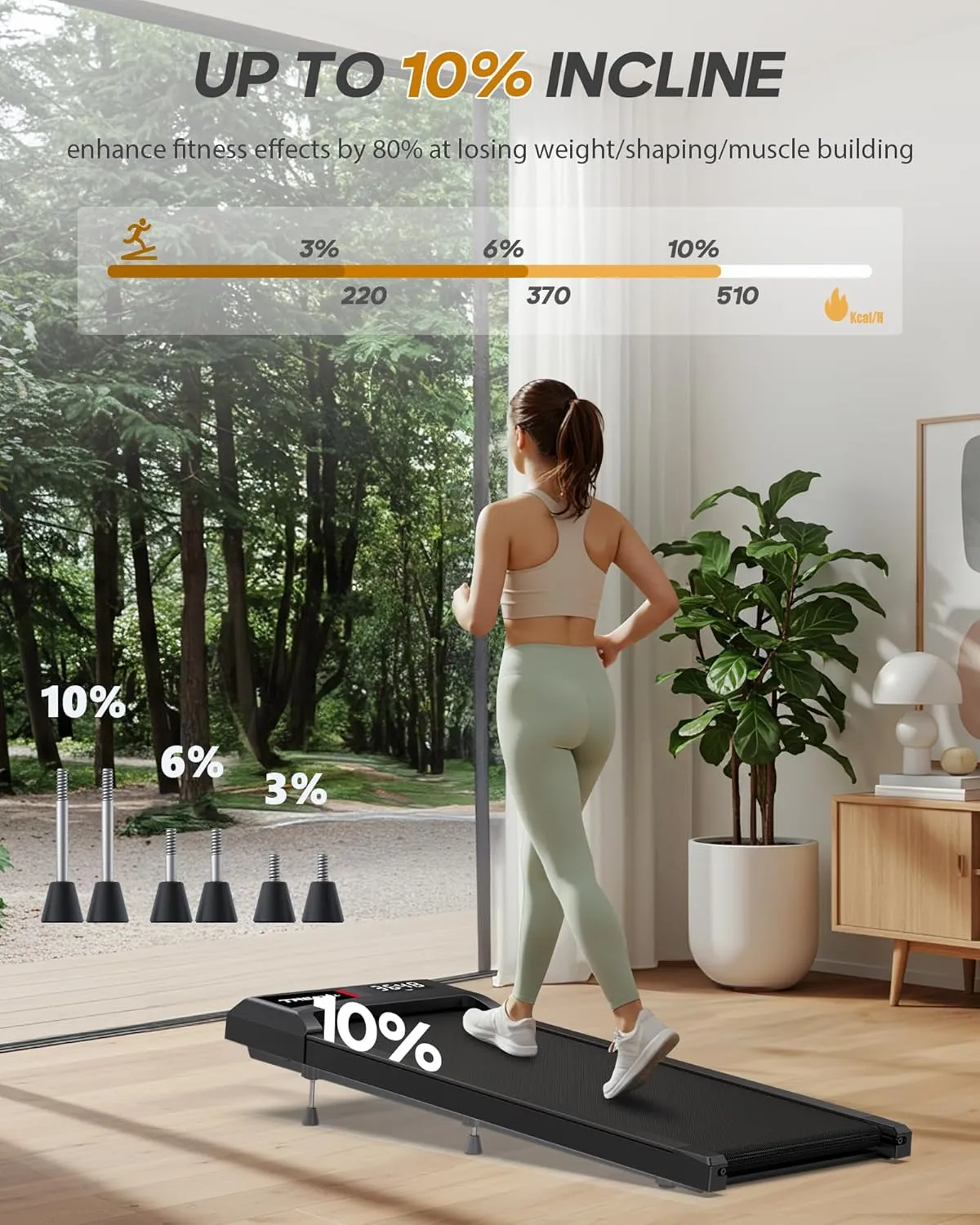 WELLFIT Walking Pad with 10% Incline, Under Desk Treadmills with Voice Control Mute Remote,Lightweight Portable Treadmill for Home Small Office, 2.5HP Quiet Walking Pads Work with KINOMAP Apple Health