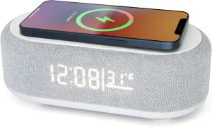 Westclox Digital Alarm Clock with Wireless Charging, Night Light, and Dimmer | LED Display with Temperature & Date | Modern Bedroom Clock for Adults
