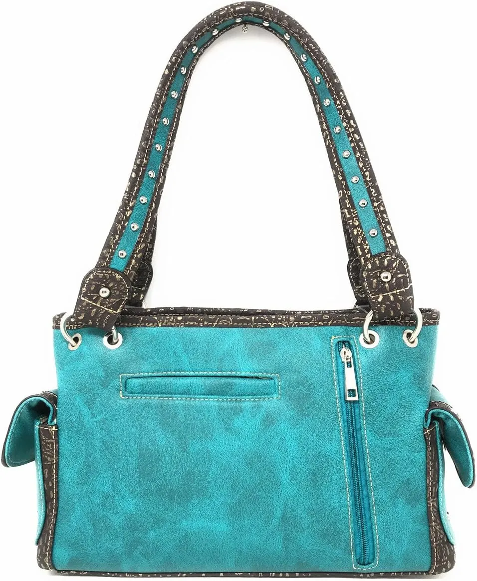 Western Sugar Skull Rhinestone Flora Embroider Concealed Carry Purse/Multi Color