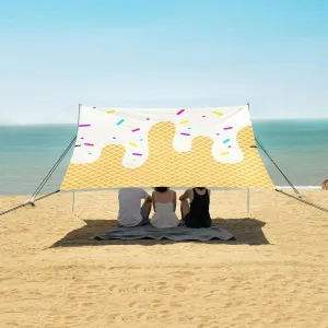 White Ice Cream Beach Camping Tent Sun Shelter for Whole Family, Beach Shade Canopy with UPF50  UV Protection,Easy Set Up and Carry,Outdoor Shade for Trips, Fishing, Backyard Fun Picnics