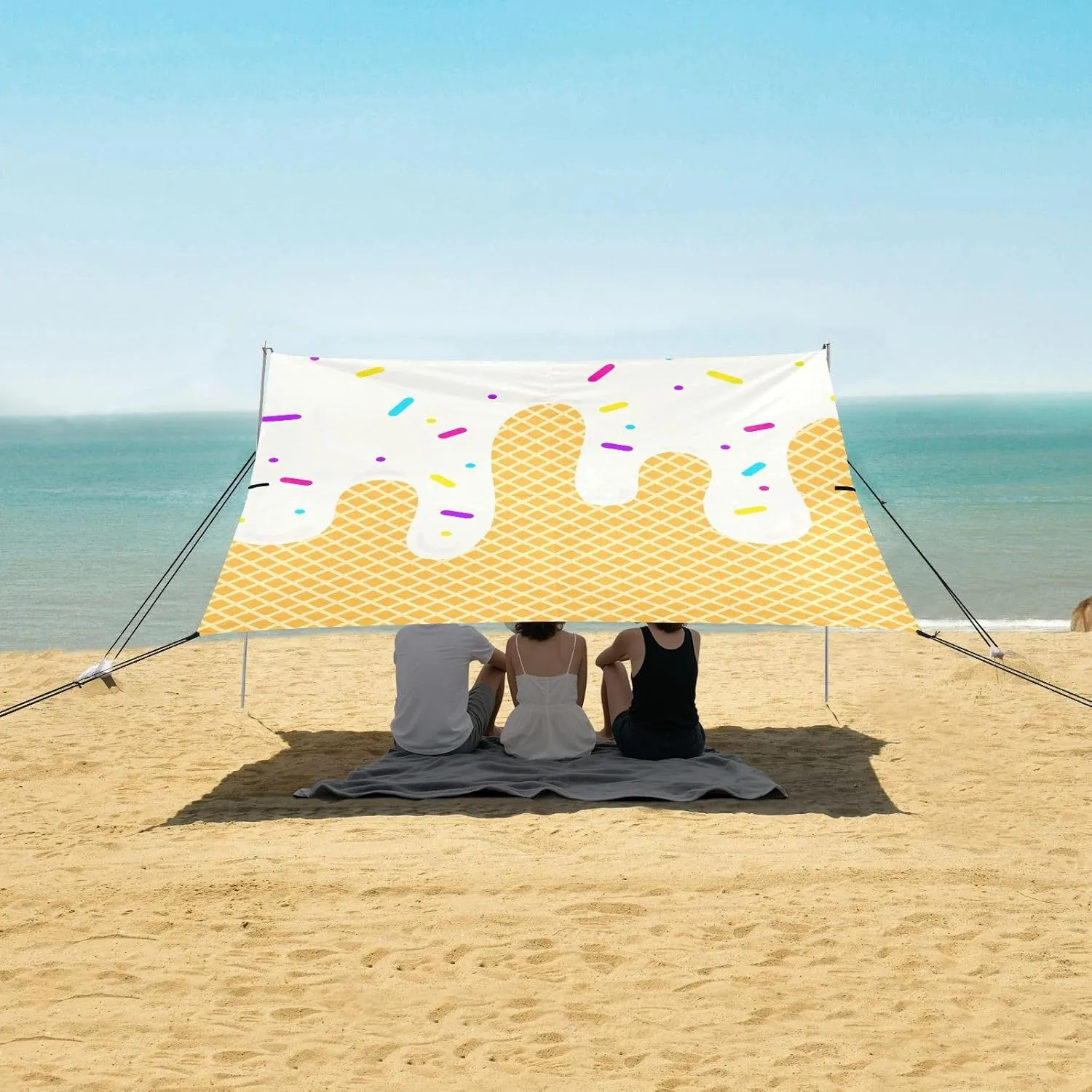 White Ice Cream Beach Camping Tent Sun Shelter for Whole Family, Beach Shade Canopy with UPF50  UV Protection,Easy Set Up and Carry,Outdoor Shade for Trips, Fishing, Backyard Fun Picnics
