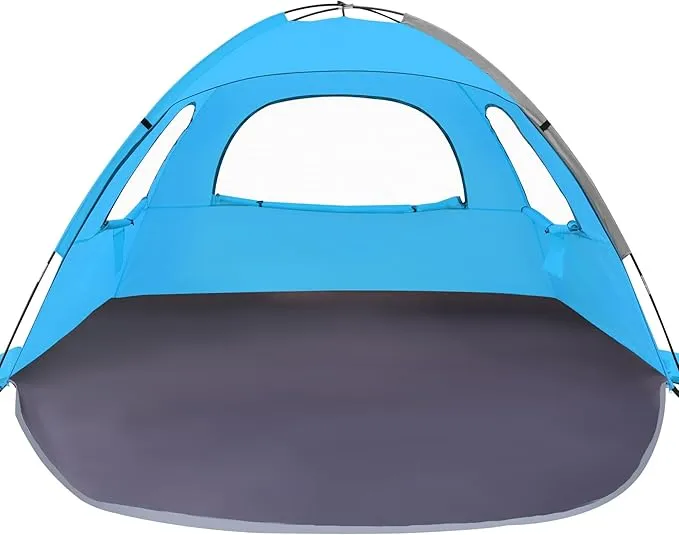 WhiteFang Beach Tent Anti-UV Portable Sun Shade Shelter for 3/4/6 Person, Extendable Floor with 3 Ventilating Mesh Windows Plus Carrying Bag, Stakes and Guy Lines