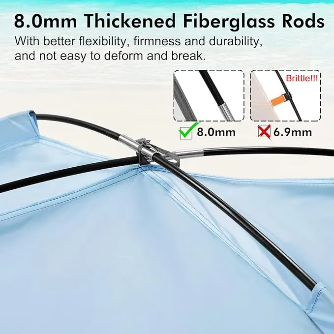 WhiteFang Beach Tent Anti-UV Portable Sun Shade Shelter for 3/4/6 Person, Extendable Floor with 3 Ventilating Mesh Windows Plus Carrying Bag, Stakes and Guy Lines