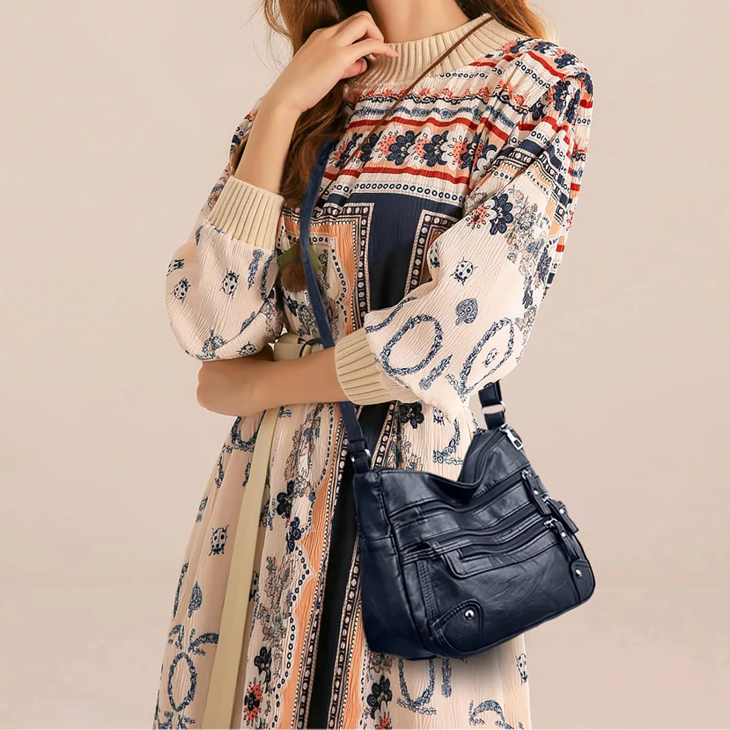 WITERY Crossboby Bag for Women - Soft PU Leather Multi-Pocket Shoulder Bag Handbag with Adjustable Strap
