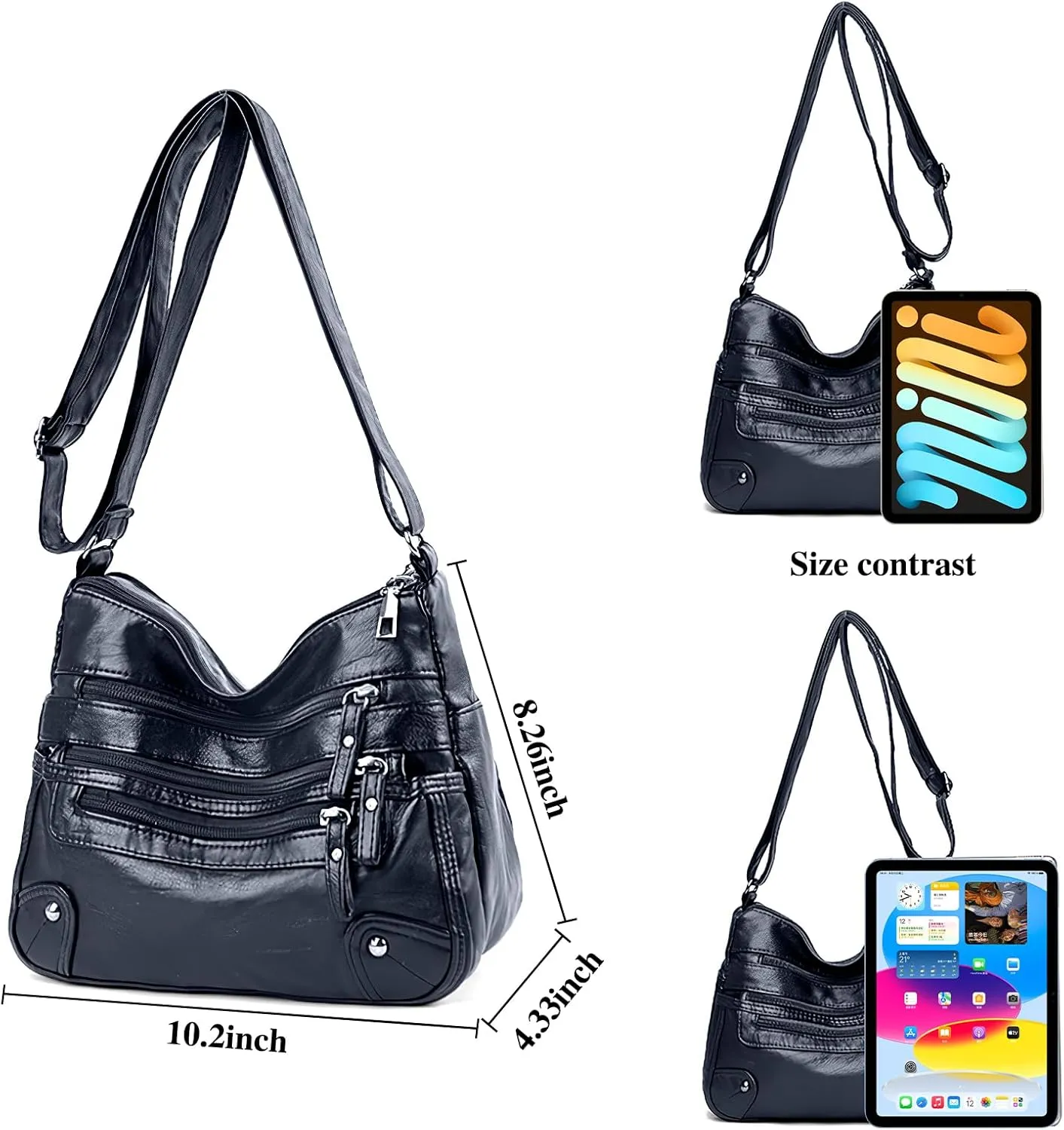 WITERY Crossboby Bag for Women - Soft PU Leather Multi-Pocket Shoulder Bag Handbag with Adjustable Strap