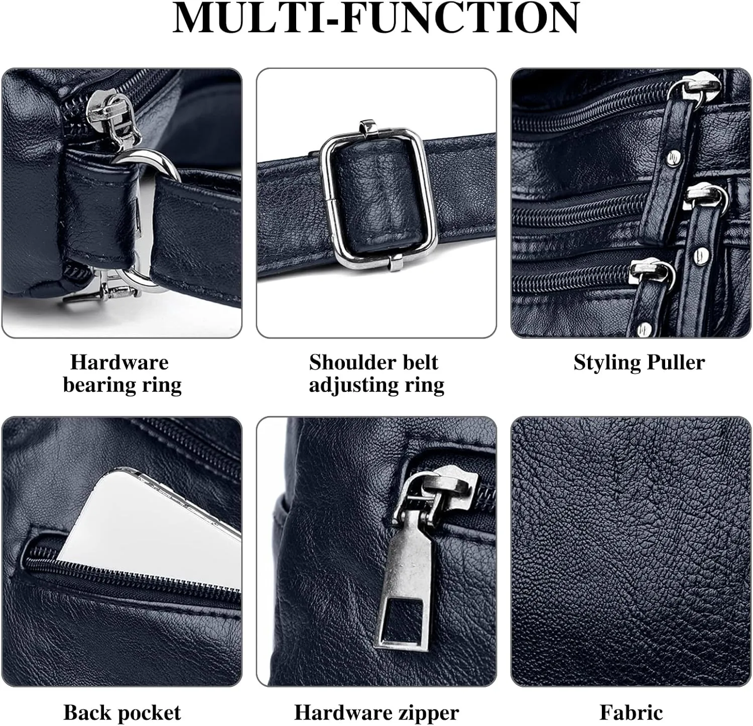 WITERY Crossboby Bag for Women - Soft PU Leather Multi-Pocket Shoulder Bag Handbag with Adjustable Strap