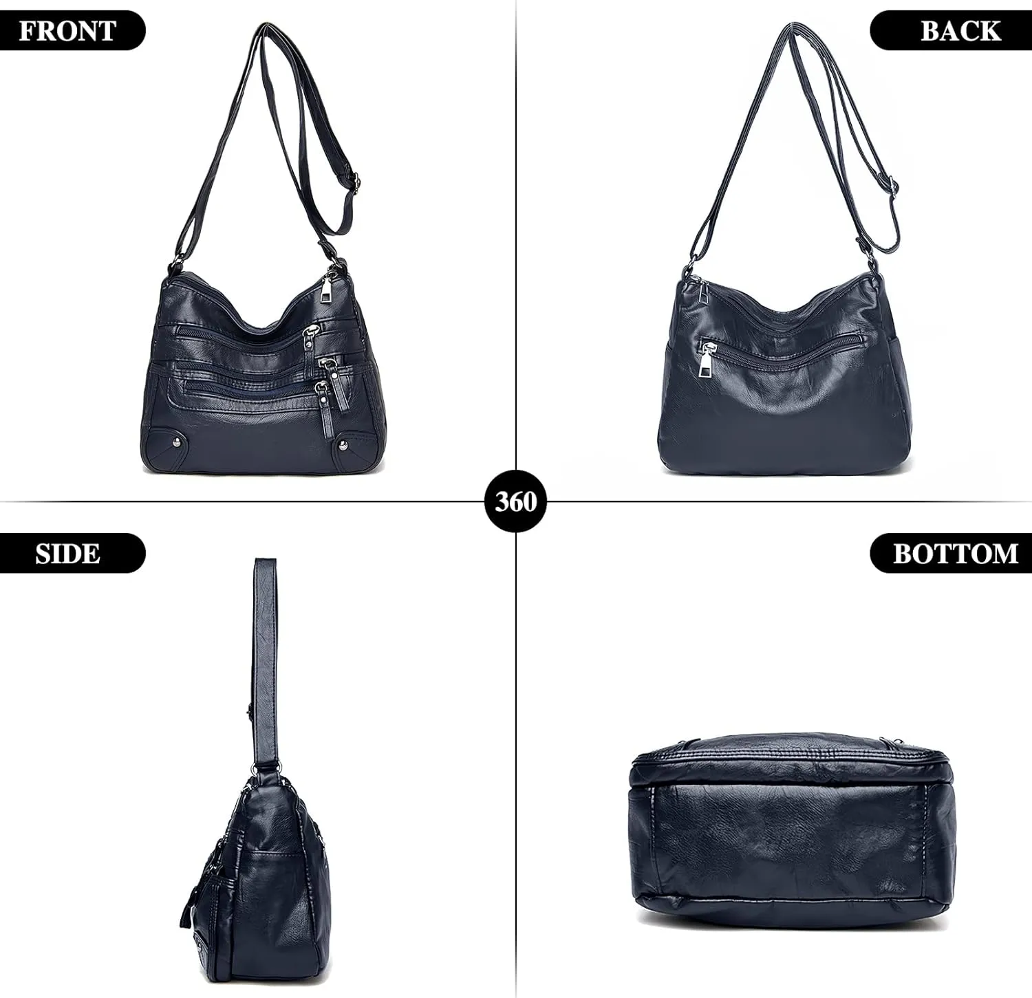 WITERY Crossboby Bag for Women - Soft PU Leather Multi-Pocket Shoulder Bag Handbag with Adjustable Strap