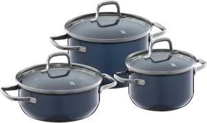 WMF Fusiontec Essential Induction 3-Piece Saucepan Set with Glass Lid, Induction Pots Set, High-Tech Ceramic, Scratch-Resistant, Uncoated, No Inner Scale, Drip-Free, Dark Blue