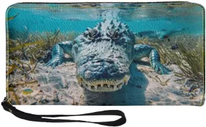 Womens Alligator Walllet Bifold Multi Card Case Wallet Wristlet with Zipper Pocket
