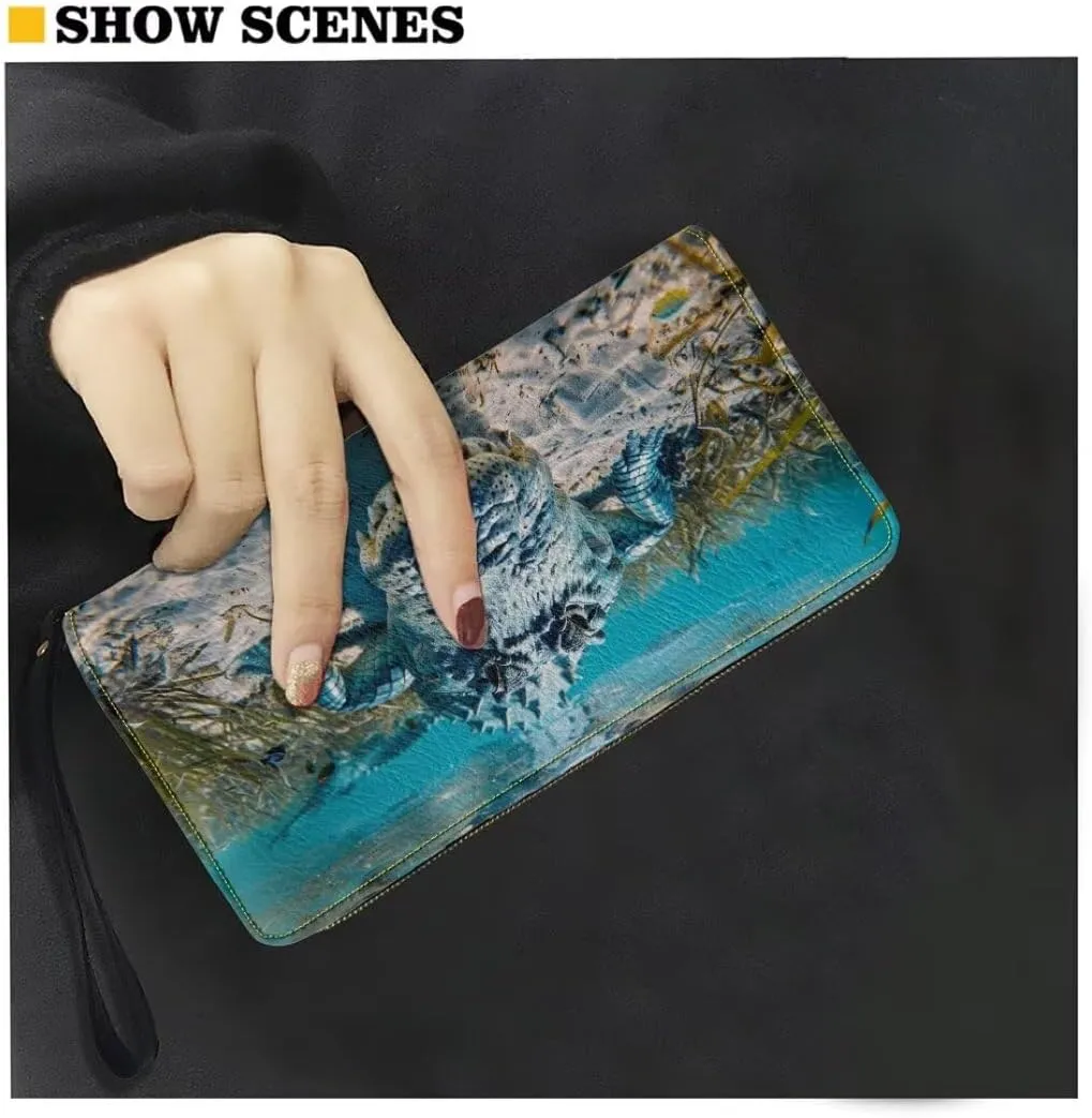 Womens Alligator Walllet Bifold Multi Card Case Wallet Wristlet with Zipper Pocket