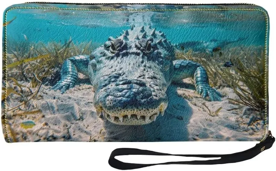 Womens Alligator Walllet Bifold Multi Card Case Wallet Wristlet with Zipper Pocket