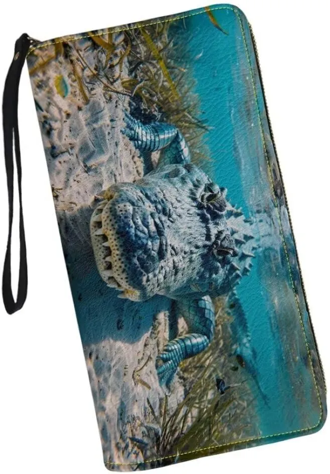 Womens Alligator Walllet Bifold Multi Card Case Wallet Wristlet with Zipper Pocket