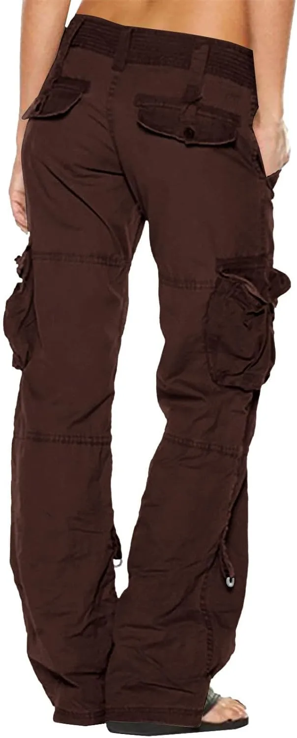 Womens Cotton Cargo Pants Tactical Active Loose Pockets Military Trouser Low Waist Plus Size Wide Leg Hiking Pants