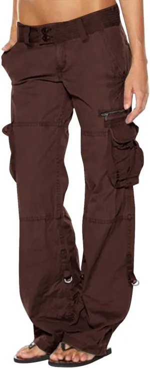 Womens Cotton Cargo Pants Tactical Active Loose Pockets Military Trouser Low Waist Plus Size Wide Leg Hiking Pants