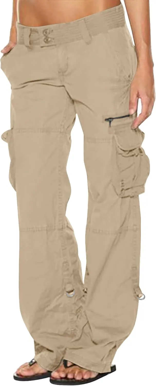 Women's Tactical Active Loose Multi-Pockets Cargo Pants Casual Combat Military Trouser