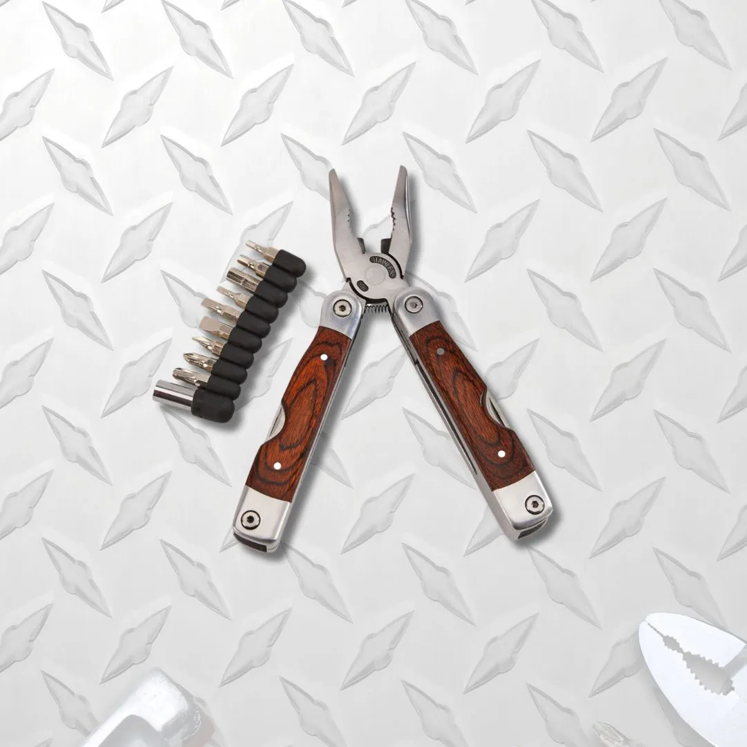 Wood Handle Stainless Steel Multi Function Tool W/bits, 7" L