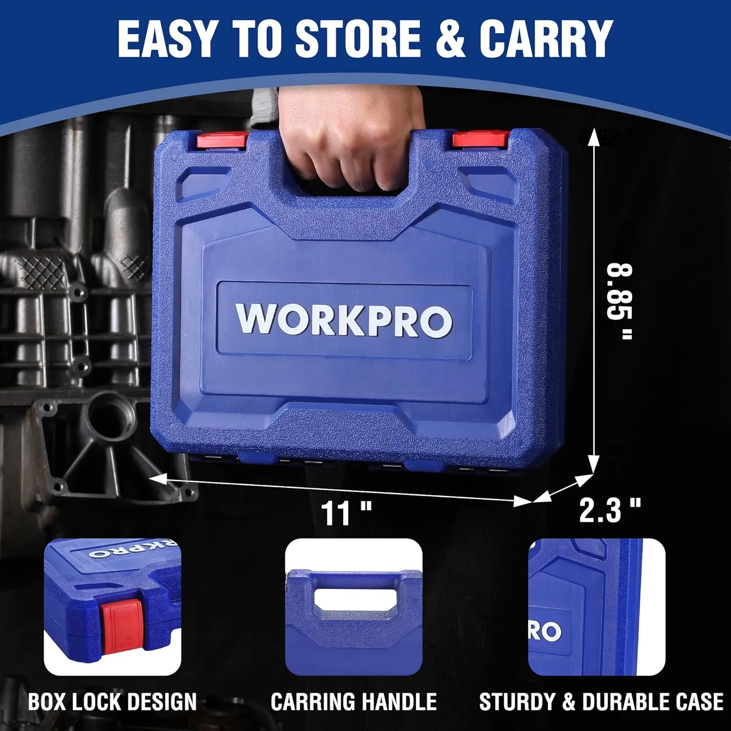 WORKPRO 14-Piece 1/2＂ Drive Deep Impact Socket Set, 6-Point Impact Deep Socket Set with Heavy Duty Storage Case for Automotive and Mechanical Repairs, 10mm-27mm, Cr-V Steel, Metric