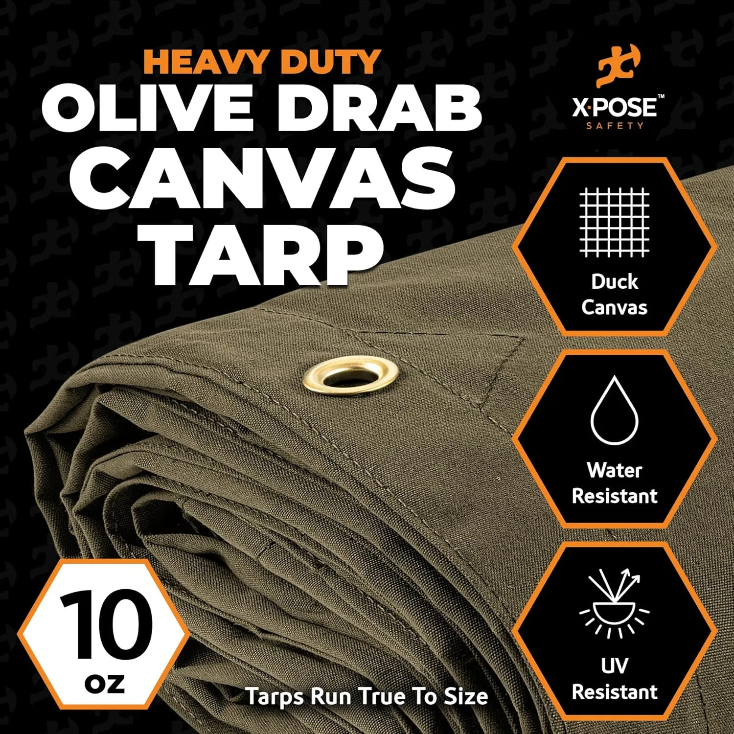 Xpose Safety Canvas Tarp - 10oz Olive Drab Canvas Tarps Heavy Duty Water Resistant with Brass Grommets- Multipurpose Outdoor Tarpaulin for Camping, Canopy, Trailer, Equipment Cover 10' x 12'