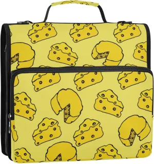 Yellow Cheese Funny Zipper Binder, 1.5 inch 3 Ring Binder Organizer Bag with Shoulder Strap and Handle, Multi-Pocket, 500 Sheet Capacity