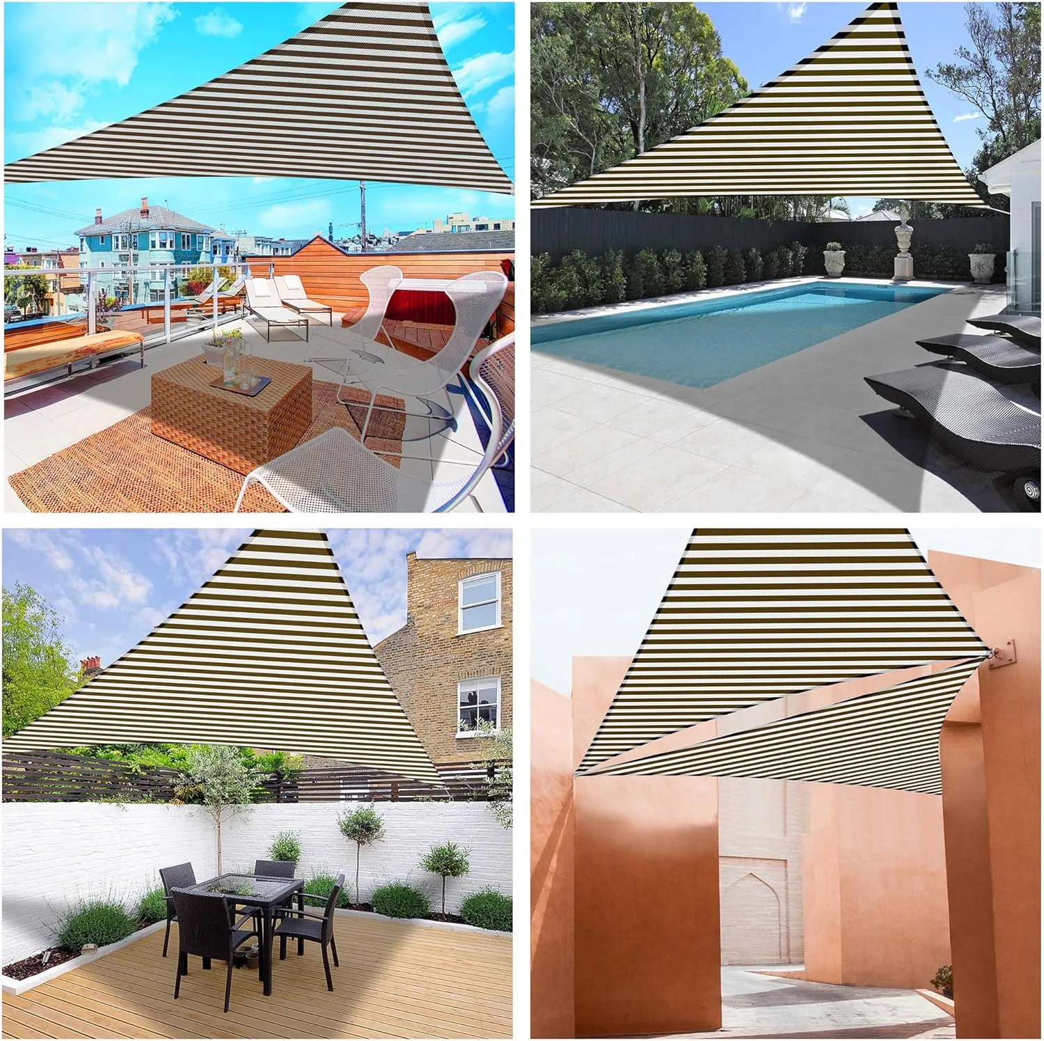 Yescom 1 Pack 25'x25'x25' Triangle Sun Shade Sail Coffee White Canopy 97% UV Block Commercial Events Carpark Swimming Pool Camping Beach Picnic Playground Outdoor Building