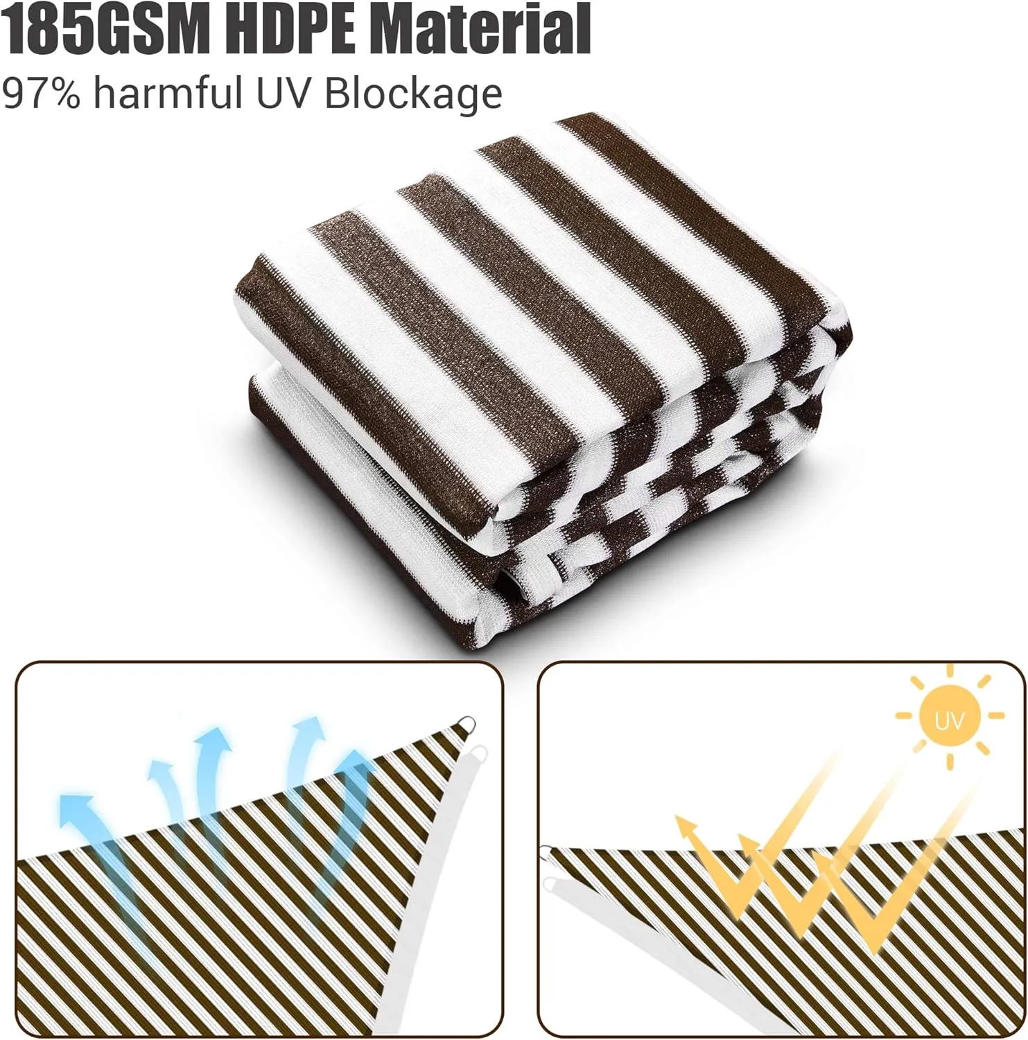 Yescom 1 Pack 25'x25'x25' Triangle Sun Shade Sail Coffee White Canopy 97% UV Block Commercial Events Carpark Swimming Pool Camping Beach Picnic Playground Outdoor Building