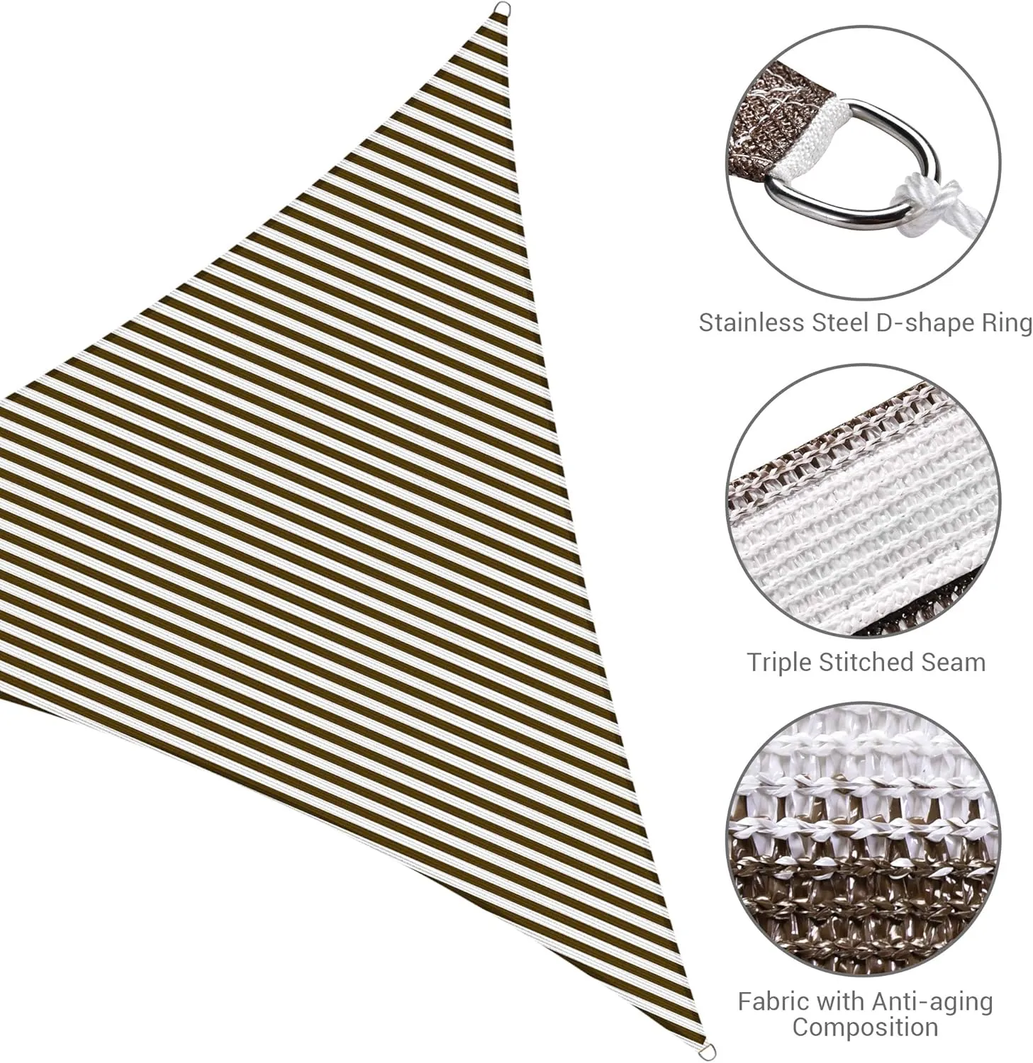 Yescom 1 Pack 25'x25'x25' Triangle Sun Shade Sail Coffee White Canopy 97% UV Block Commercial Events Carpark Swimming Pool Camping Beach Picnic Playground Outdoor Building