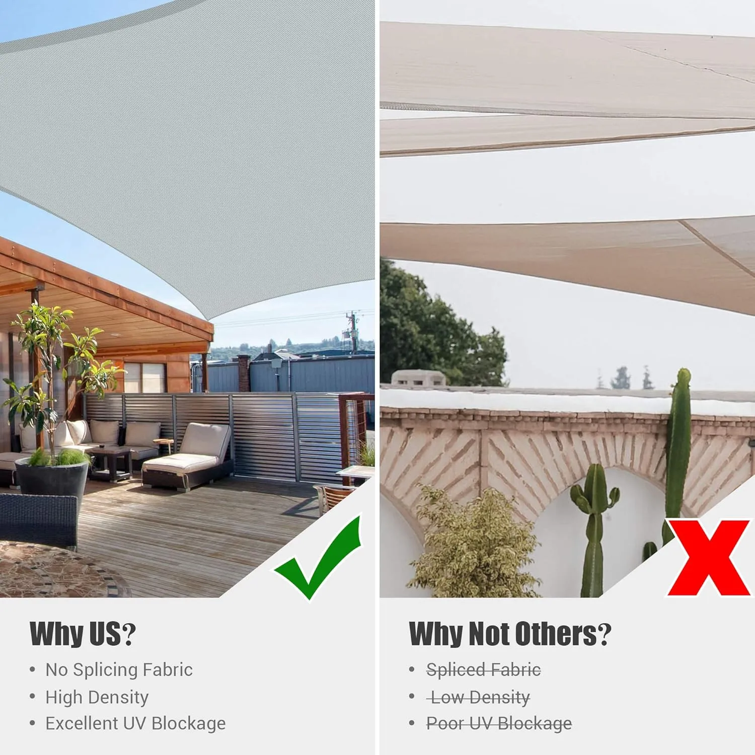 Yescom 2 Packs 10'x13' Rectangle Sun Shade Sail Gray 97% UV Block Outdoor Patio Pool Garden Yard Lawn Carport Cover Net Awning Canopy Cload