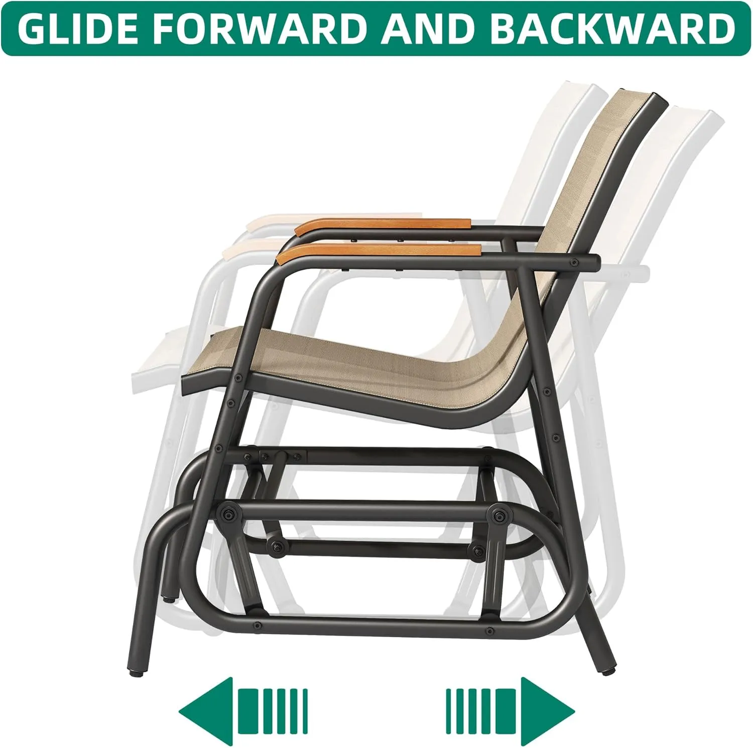 YITAHOME 3 Piece Patio Furniture Set, Outdoor Glider Chair Bistro Set, Coffee Table with Tempered Glass Tabletop, Patio Textilene Chairs Set of 2 for Backyard, Lawn, Garden, Balcony and Porch, Brown