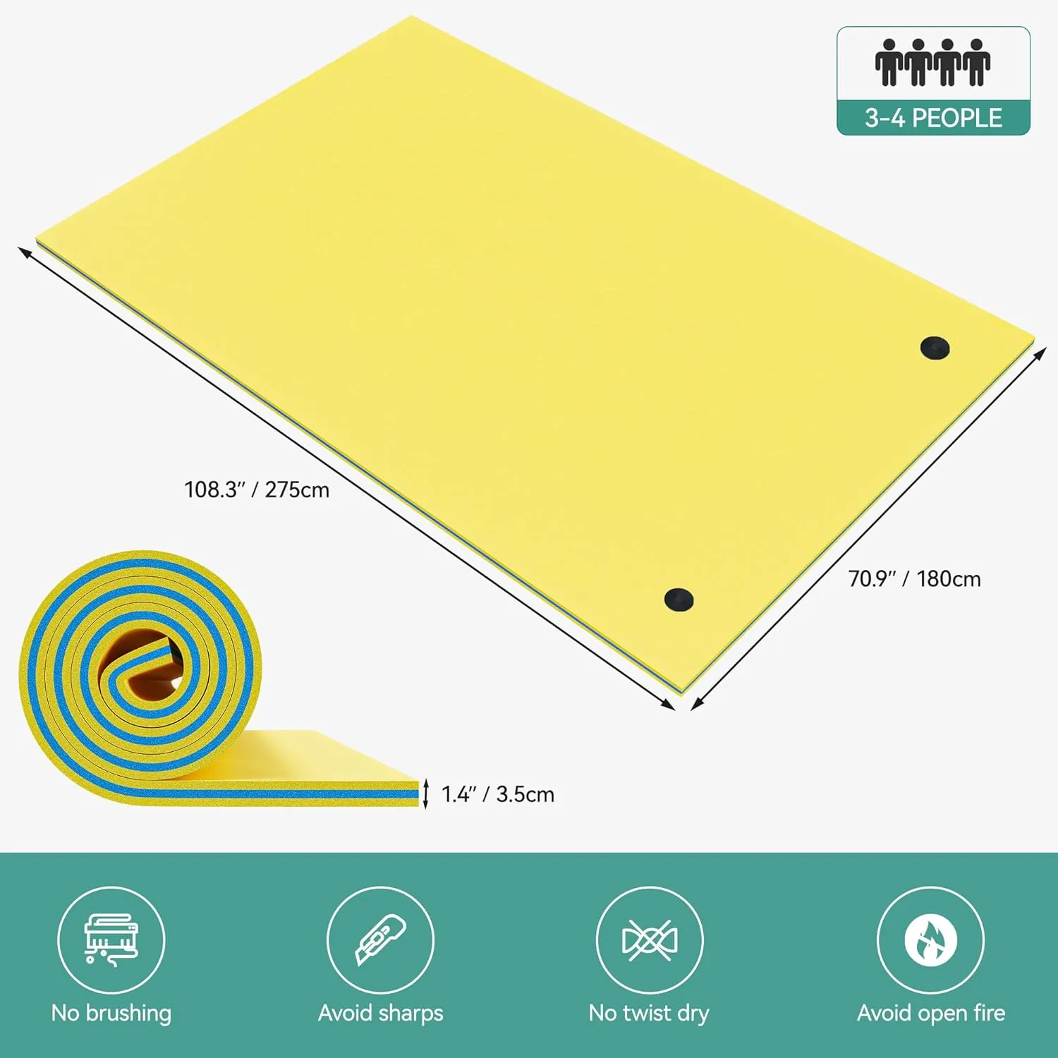 YITAHOME 9'/12' Lily Pad Floating Mat for Lake and Pool, Portable Outdoor Water Floating Mat, 3-Layer XPE Floating Island for Boat, Beach, Ocean, Yellow