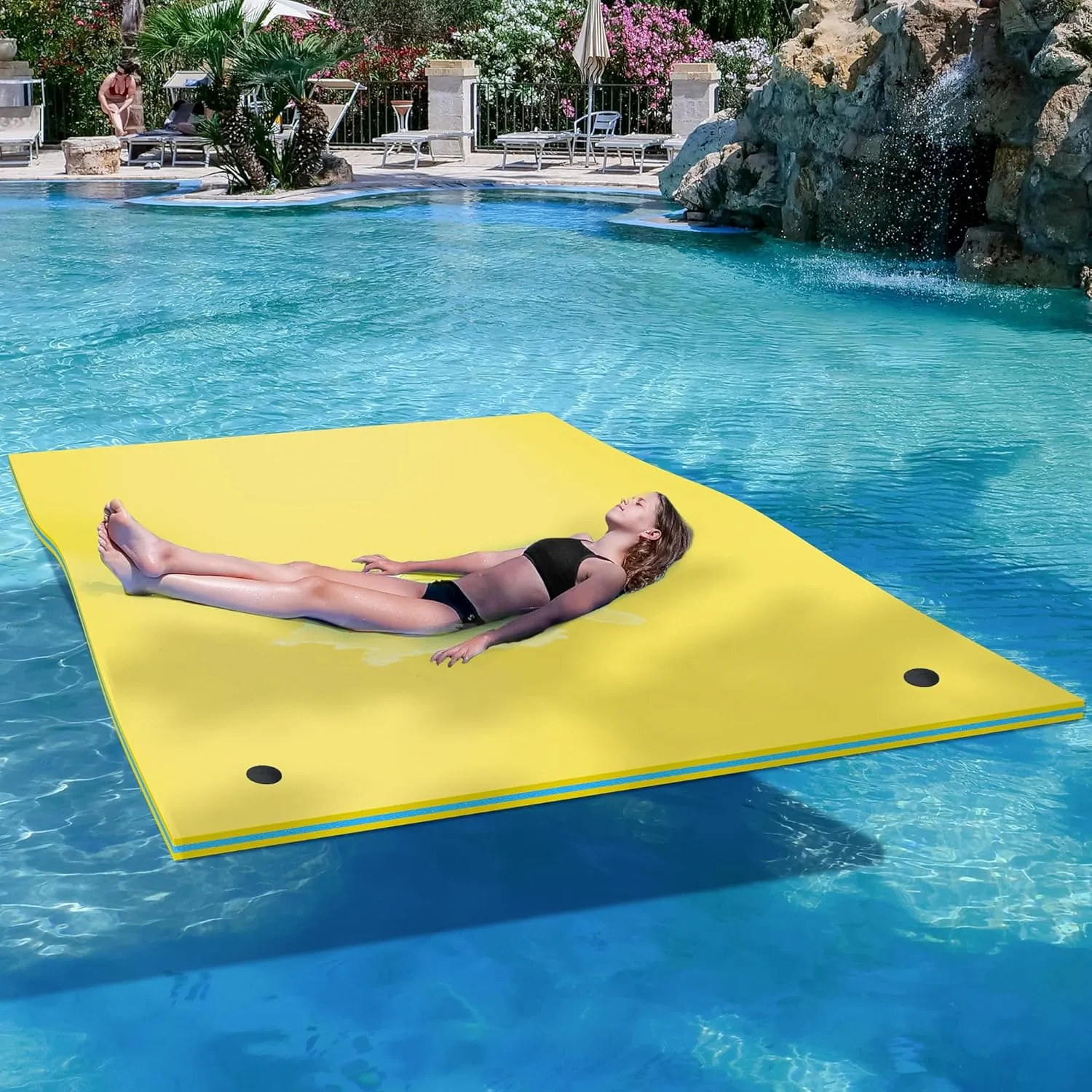 YITAHOME 9'/12' Lily Pad Floating Mat for Lake and Pool, Portable Outdoor Water Floating Mat, 3-Layer XPE Floating Island for Boat, Beach, Ocean, Yellow