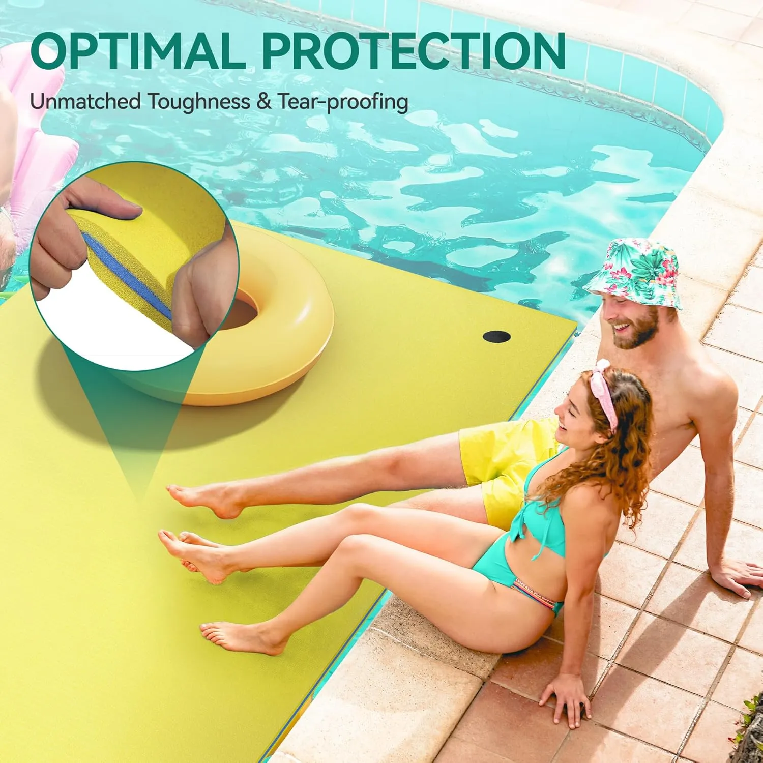 YITAHOME 9'/12' Lily Pad Floating Mat for Lake and Pool, Portable Outdoor Water Floating Mat, 3-Layer XPE Floating Island for Boat, Beach, Ocean, Yellow